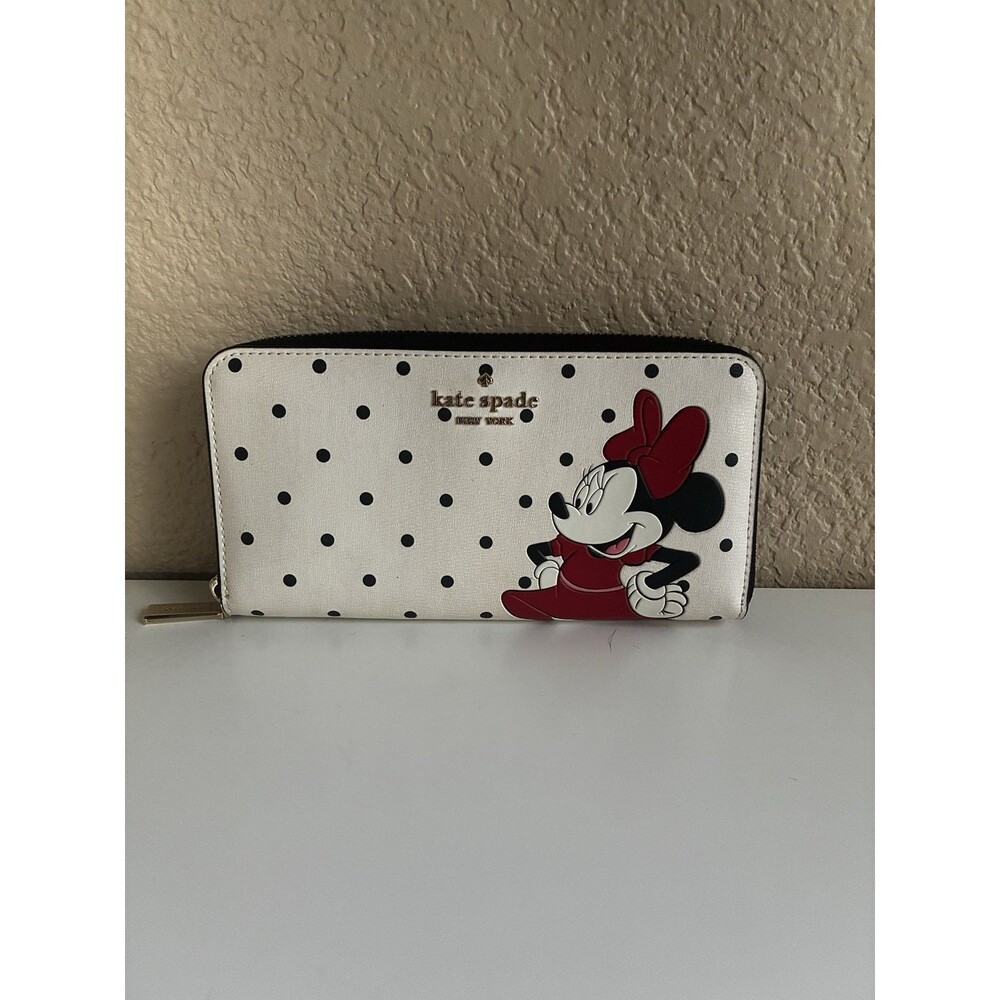 Kate Spade Disney X Minnie Mouse Continental Wallet Polka Dot Black White